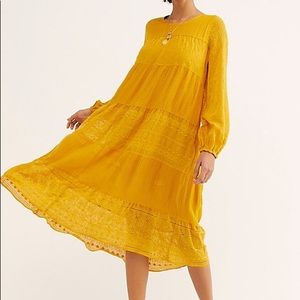 Free People Gemma Midi Dress in Yellow